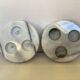 Pair of white and grey marble candlesticks