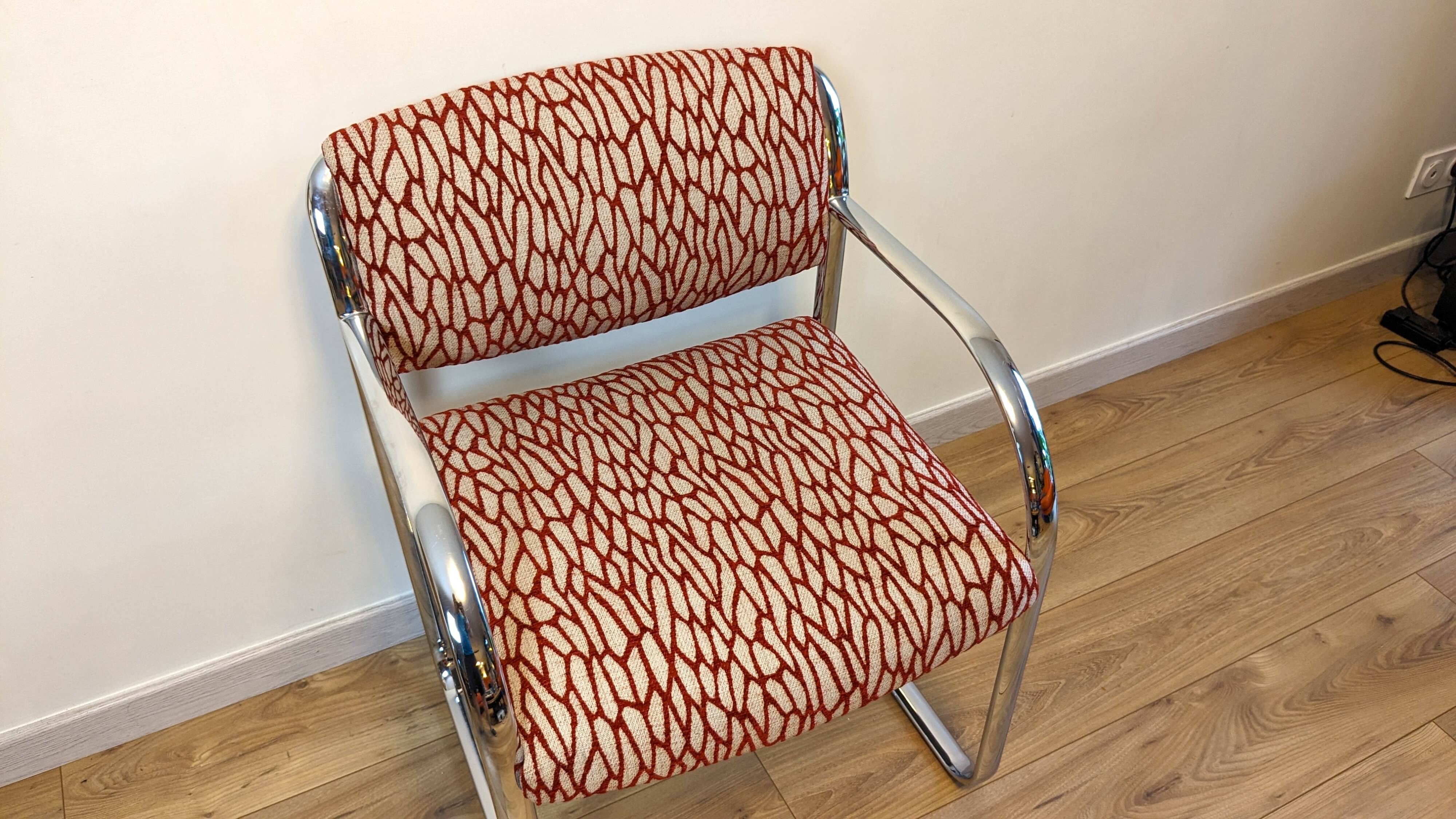 Vintage Strafor armchair in chrome tubular steel – organic fabric