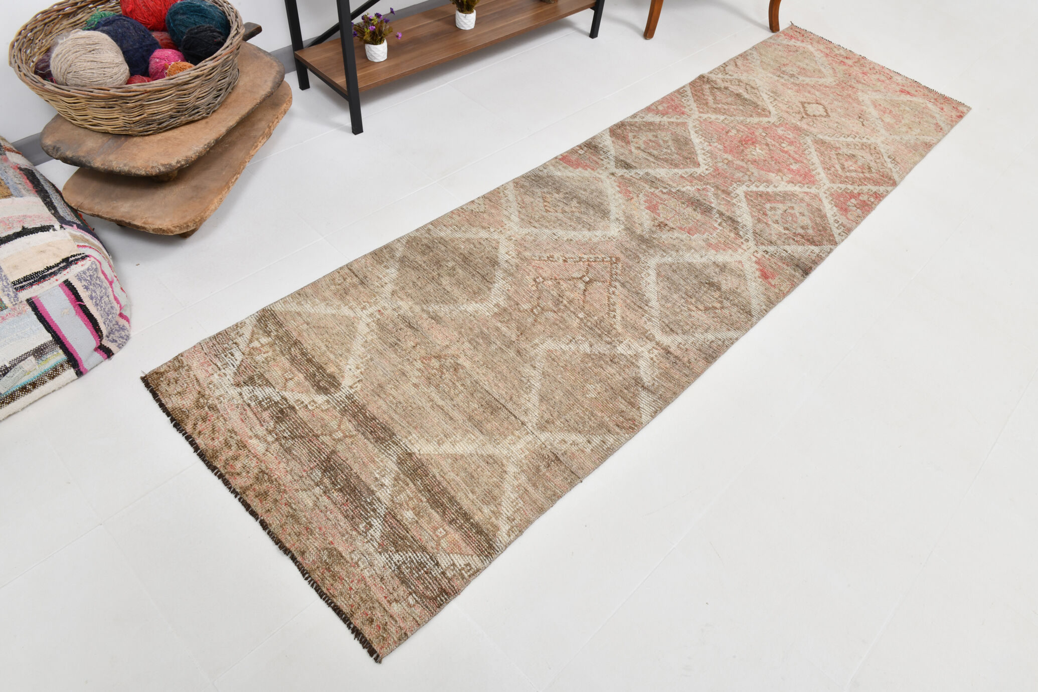 3x10 Brown Tones Oushak Runner Rug, 85x299Cm
