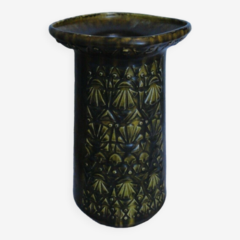 Ancien grand vase st clément france décor ethnique relief n° 9128 années 60 rare