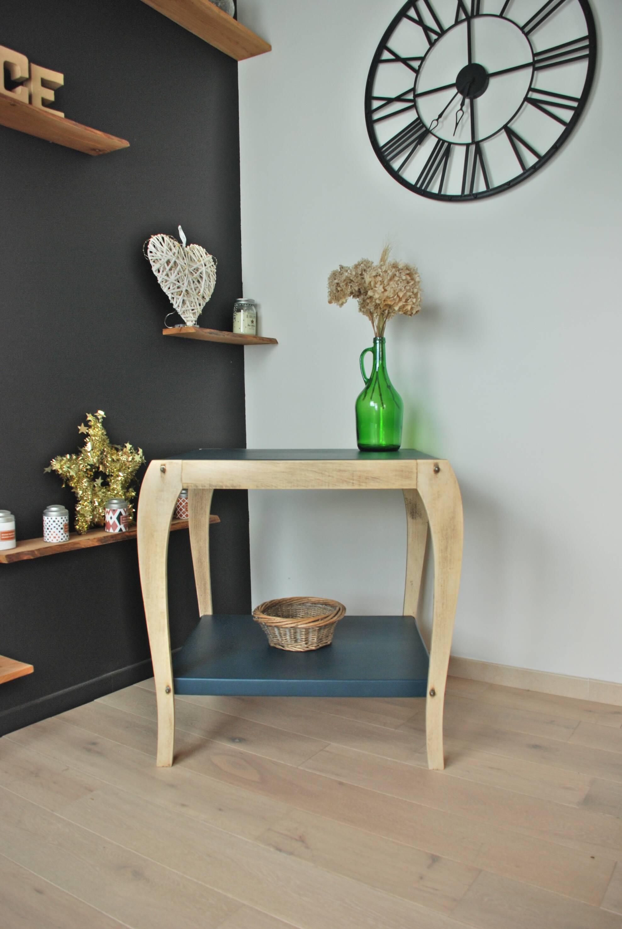 Art Deco trolley 50s wood and petrol blue