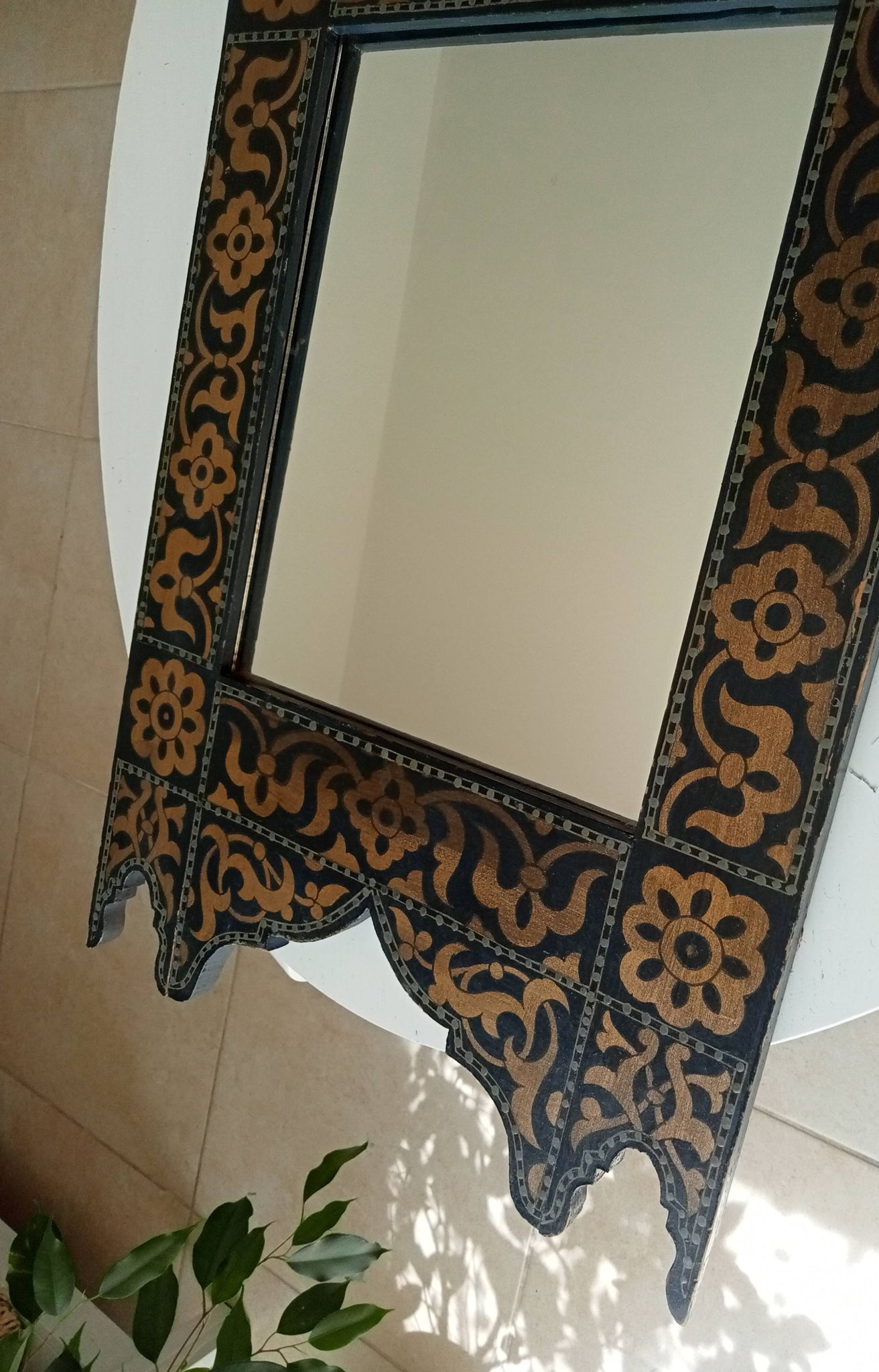 Miroir vintage années 80 de style mauresque peint à la main