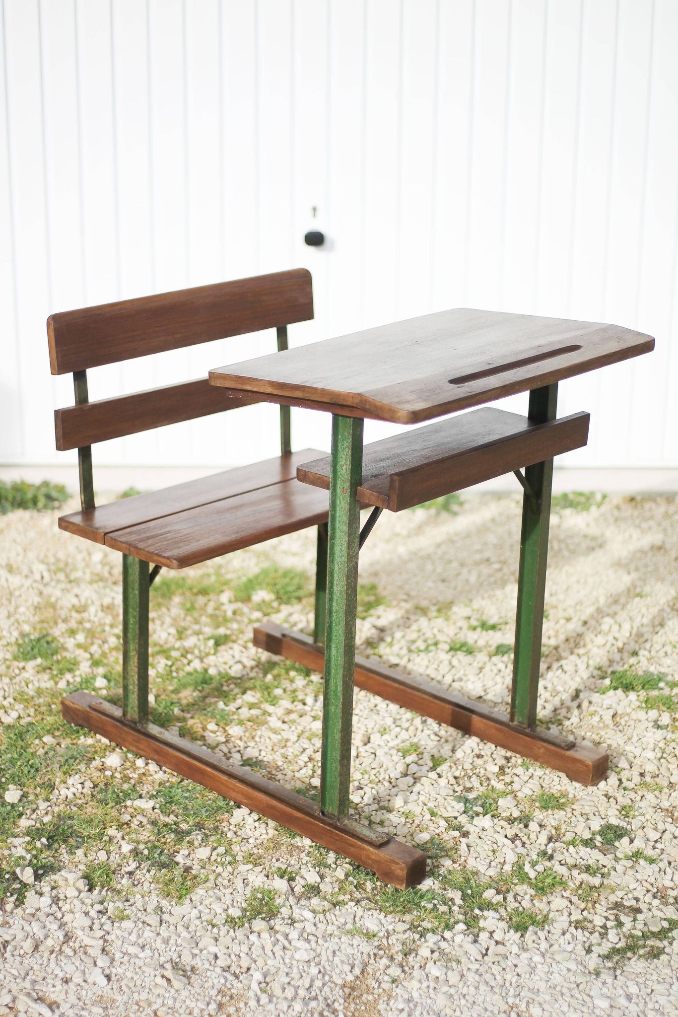 Vintage desk, wooden and metal children's desk, school desk