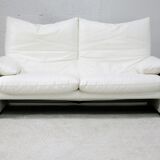 Maralunga sofa by Vico Magistretti, Cassina, white leather, Italy, circa 1970