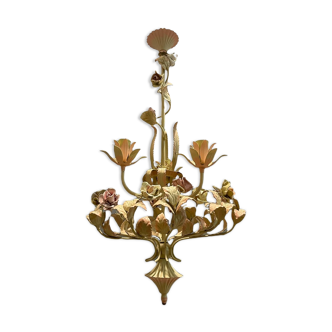 Italian Tole and Ceramic Rose Chandelier