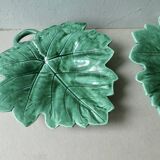 Set of 2 leaf-shaped bowls, Sarreguemines France