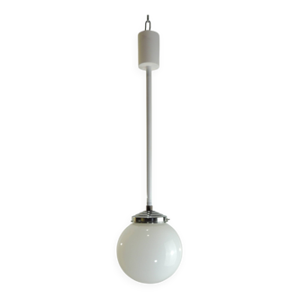 Vintage 70s pendant lamp in white opaline glass, 20 cm globe, chrome, light