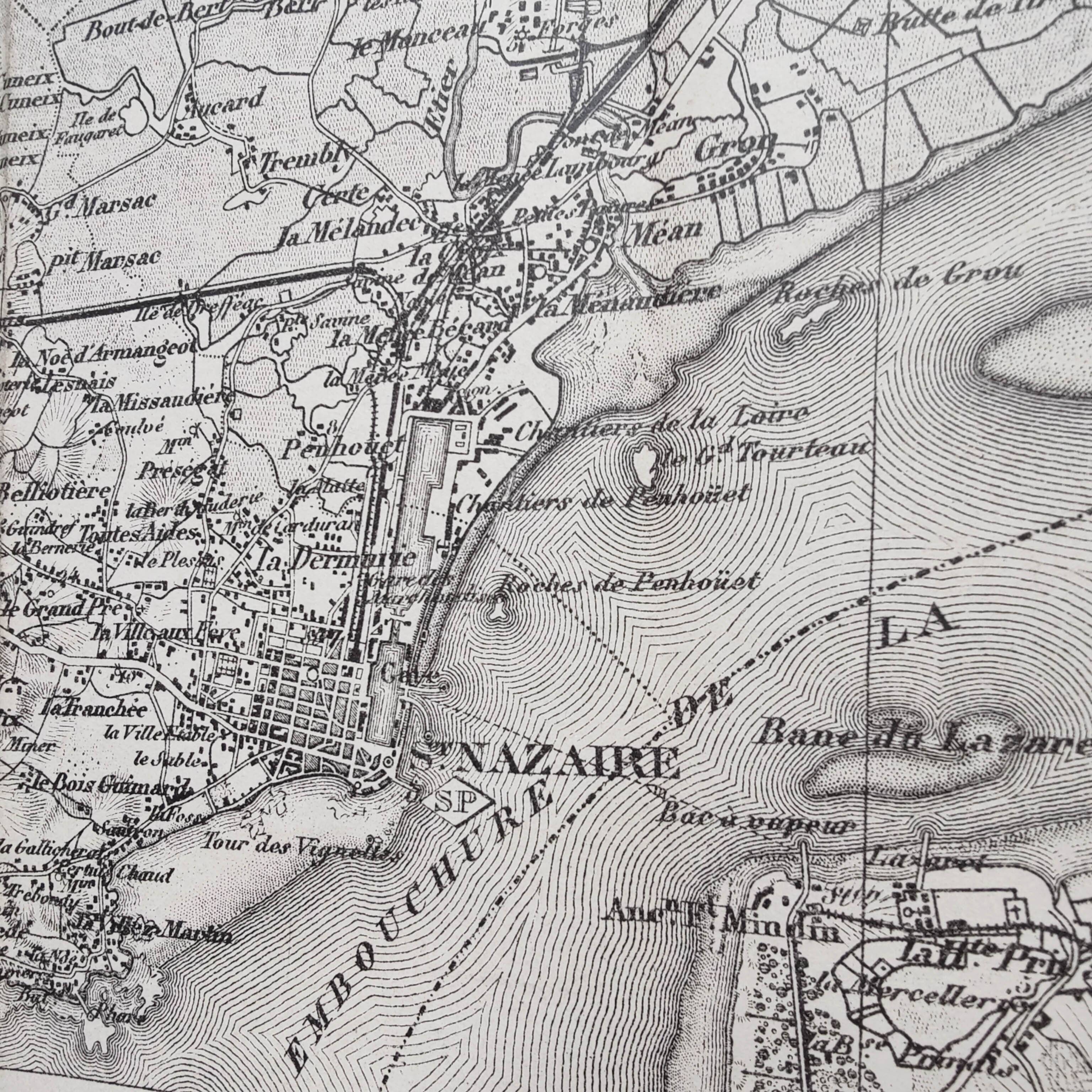 Old map Loire St Nazaire estuary late nineteenth