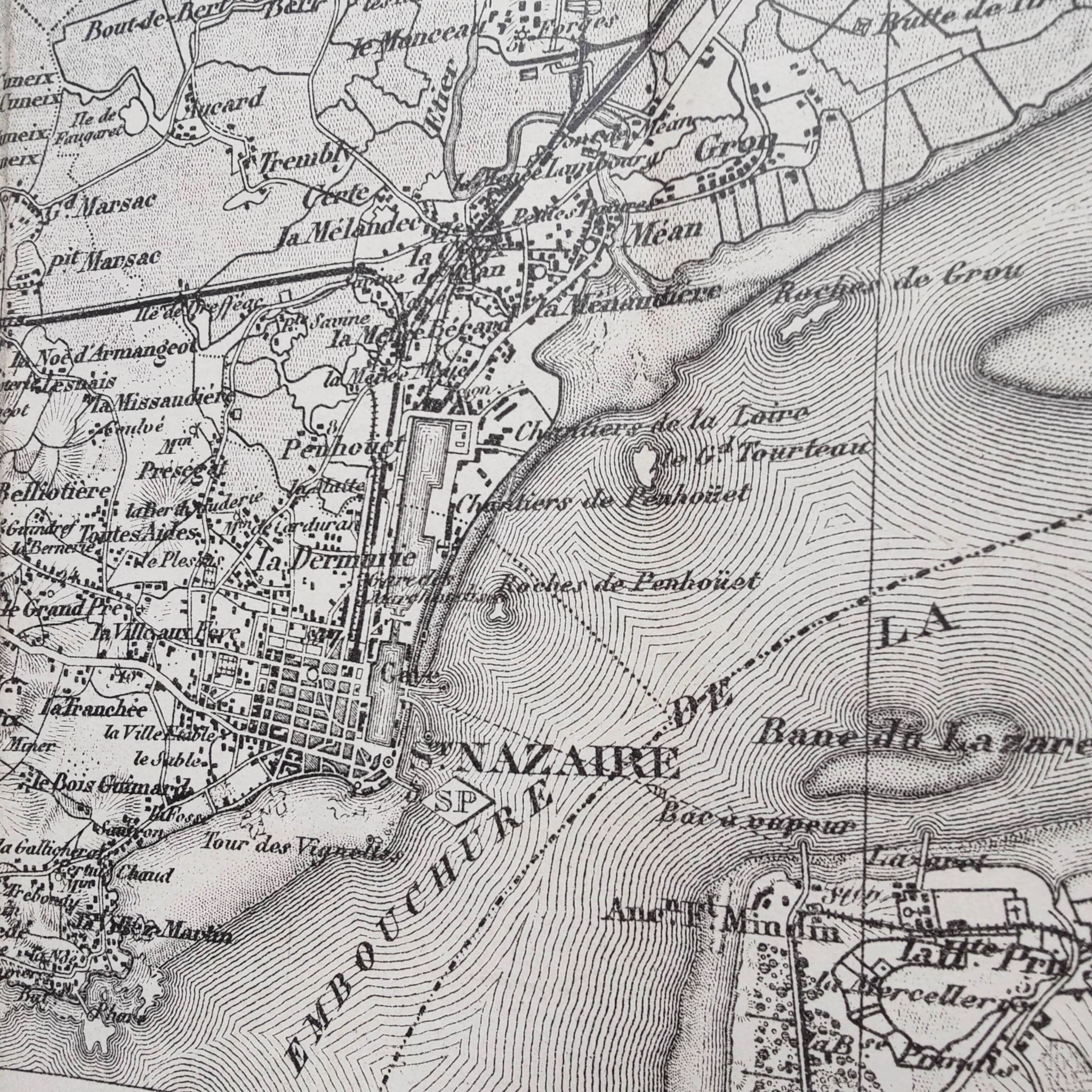 Carte ancienne estuaire Loire St Nazaire fin XIXème