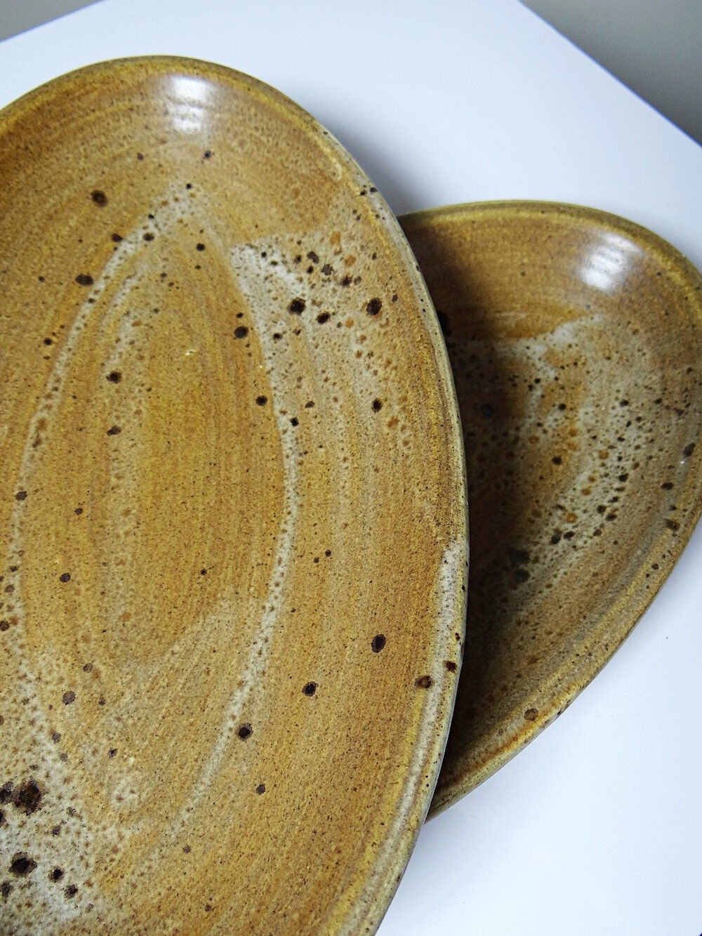 2 oval vintage stoneware/ceramic dishes from Salins, 1960s.