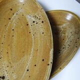 2 oval vintage stoneware/ceramic dishes from Salins, 1960s.