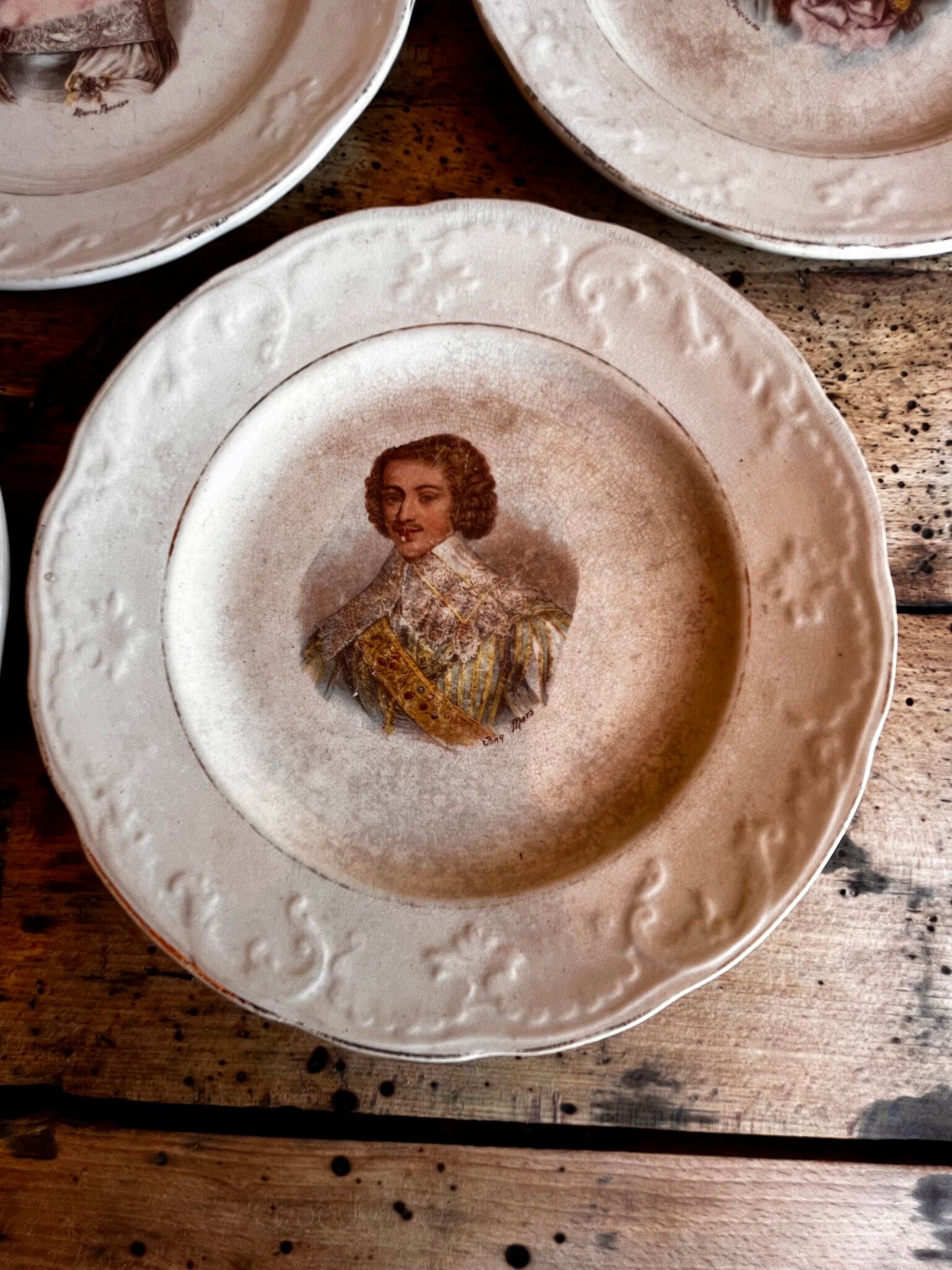 Set of 7 antique dessert plates St Amand and Hamage