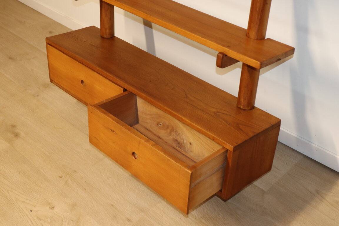 Vintage wall shelf unit in solid elm, 1970s
