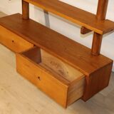 Vintage wall shelf unit in solid elm, 1970s