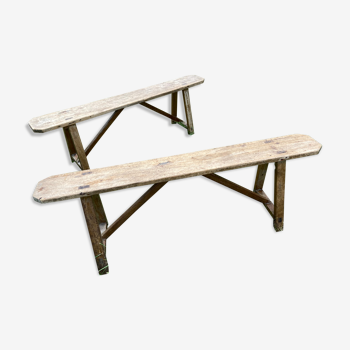Pair of wooden farmhouse bench