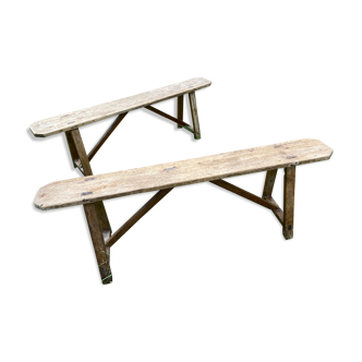 Pair of wooden farmhouse bench