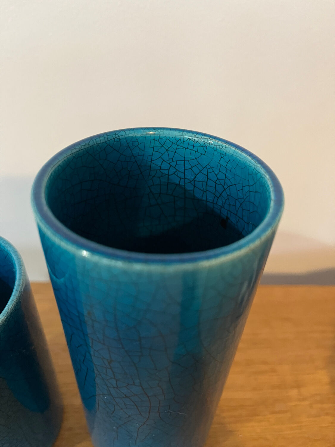 Paire de vases céramique turquoise style Lachenal