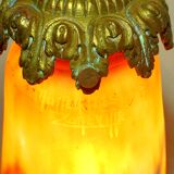 Art-nouveau lamp articulable bronze foot with glass paste shade muller lunéville