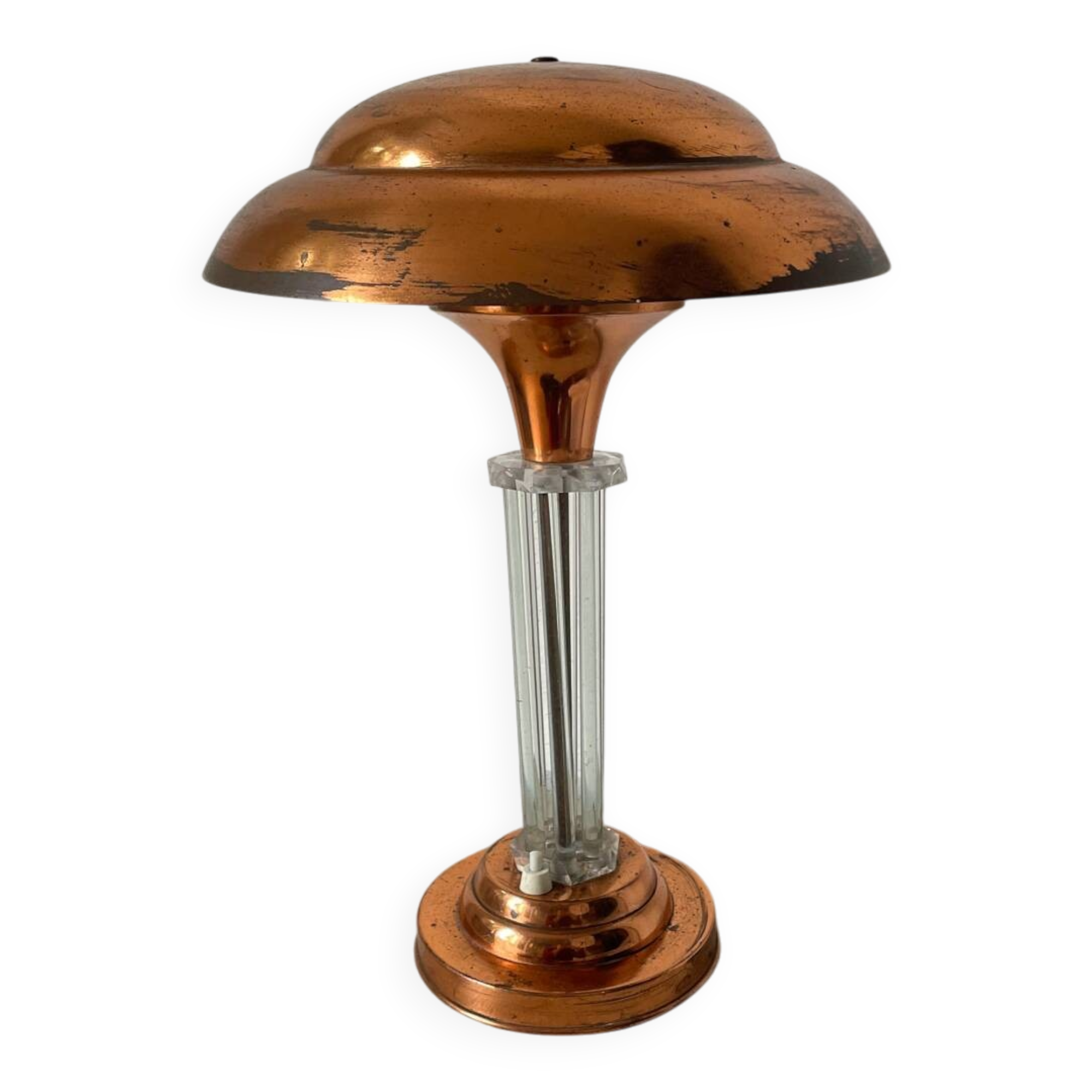 Art Deco mushroom table lamp in glass and copper