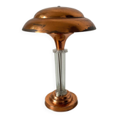 Lampe à poser champignon en verre et cuivre art déco
