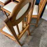6 chaises en chêne et cuir blanc cassé