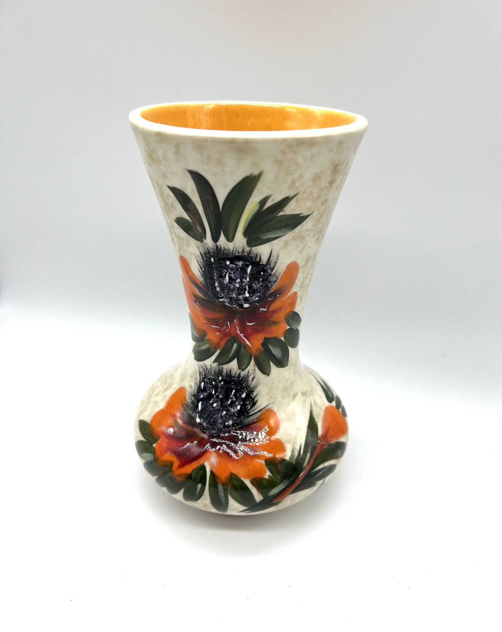 Vase vintage en céramique signé Roy – Décor Main – Années 60/70