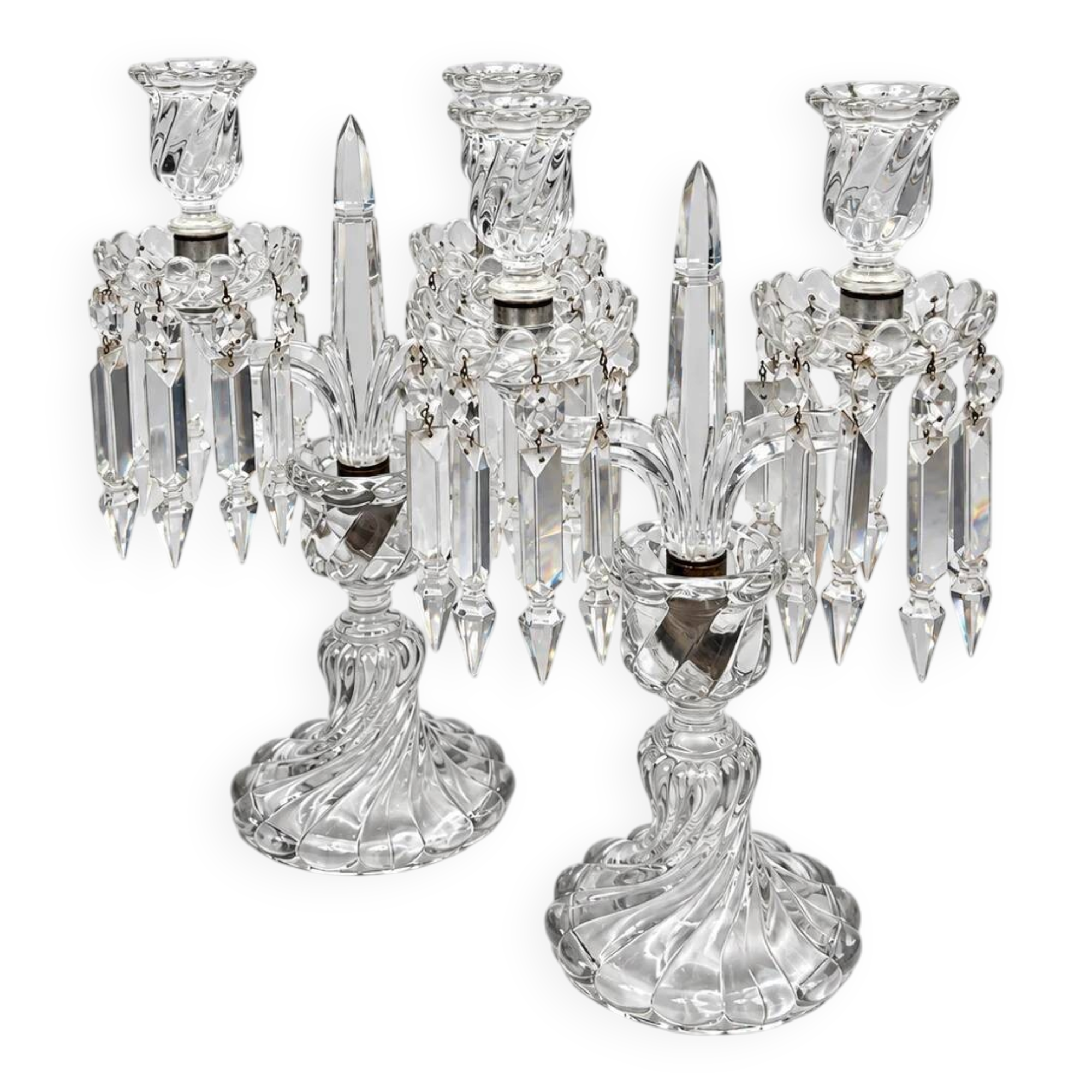 Baccarat, pair of two-light candelabra, Bambou Tors model.