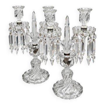Baccarat, paire de girandoles à deux lumières, modèle Bambou Tors