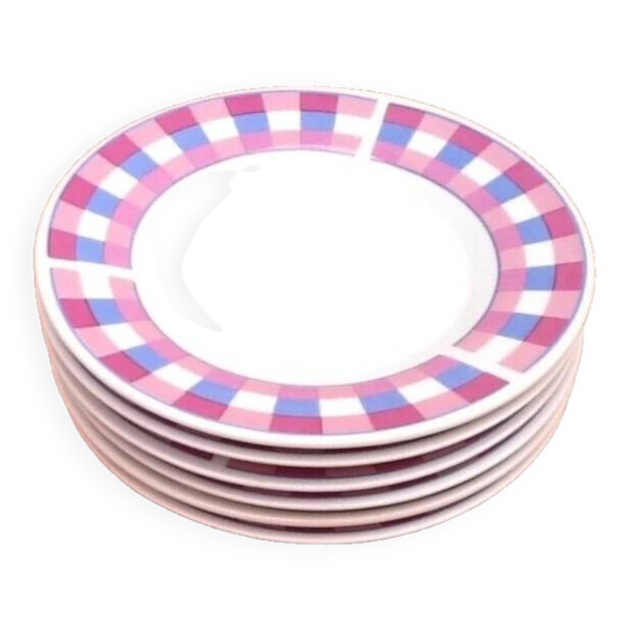 6 small porcelain plates/saucers with checkered pattern