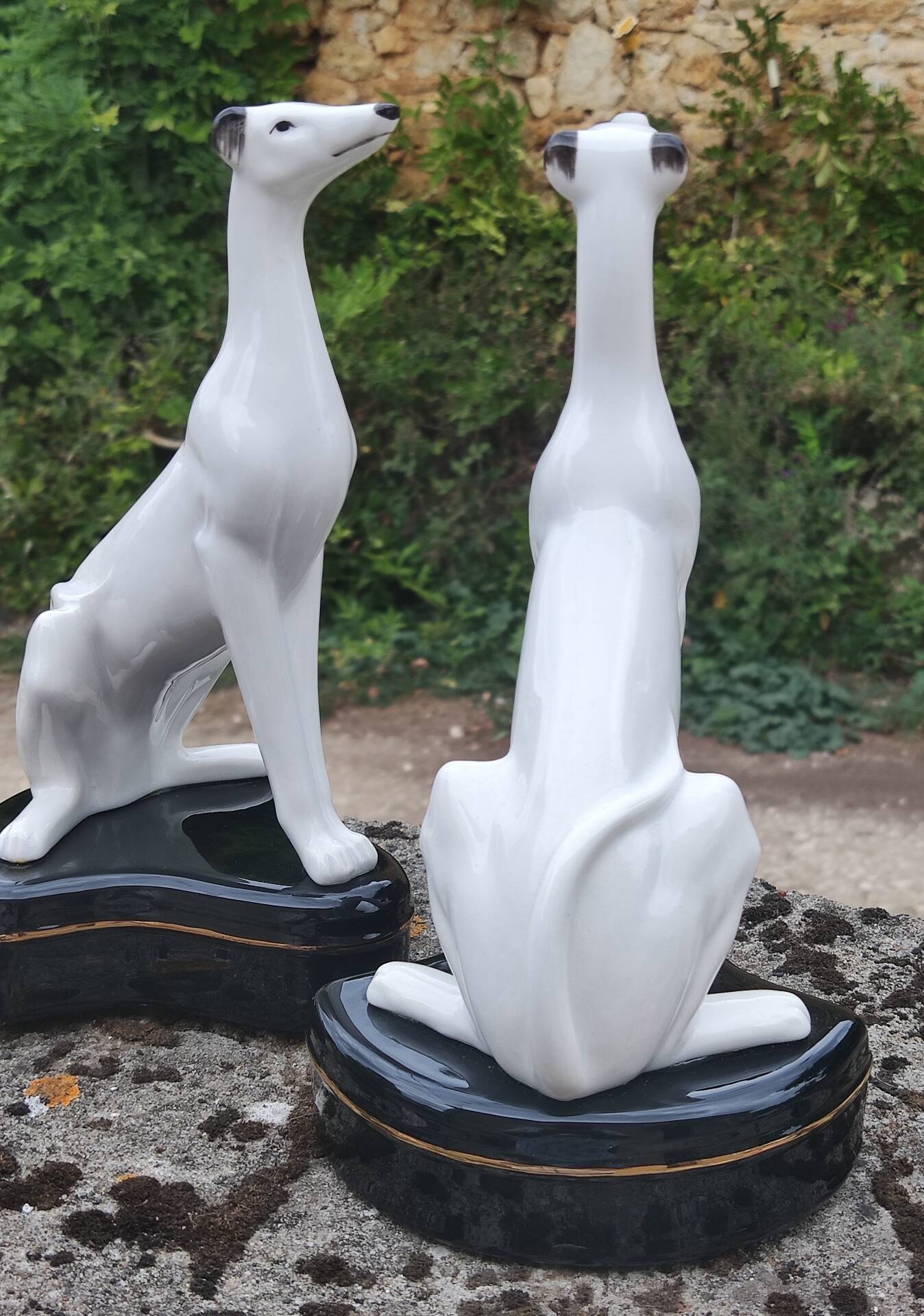 Pair of glazed porcelain Greyhounds 1940/50