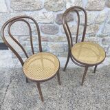 Pair of canned bistro chairs Thonet ZPM Radomsko in curved wood