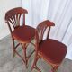 Mid-Century Thonet Style Bar Stools: Red Faux Leather Seat, Set of 2