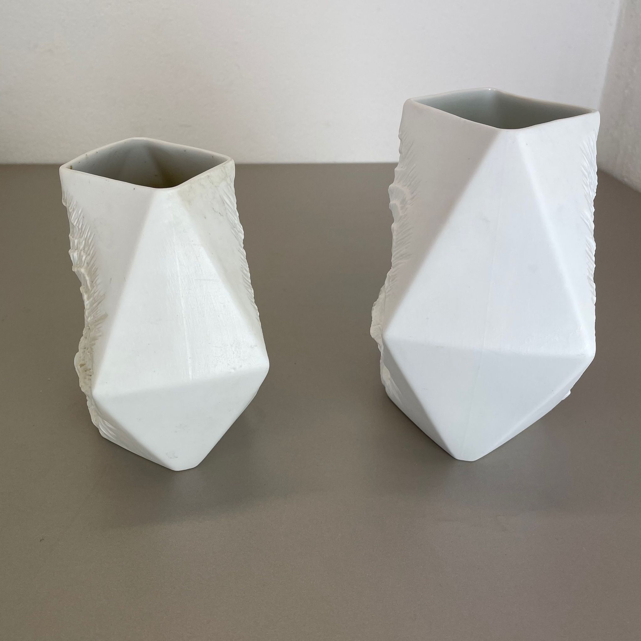 Set of 2 Original OP Art Biscuit Porcelain Vases by AK Kaiser, Germany, 1970s