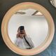 Round Beige and Coral Plastic Wall Mirror from the 70s-80s