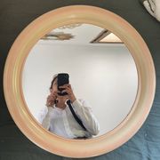 Round Beige and Coral Plastic Wall Mirror from the 70s-80s