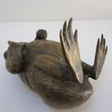 Vintage patinated brass sculptural frog 50-60s