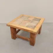 Brutalist Oak Coffee Table with Red Terracotta Tiles, 1950s