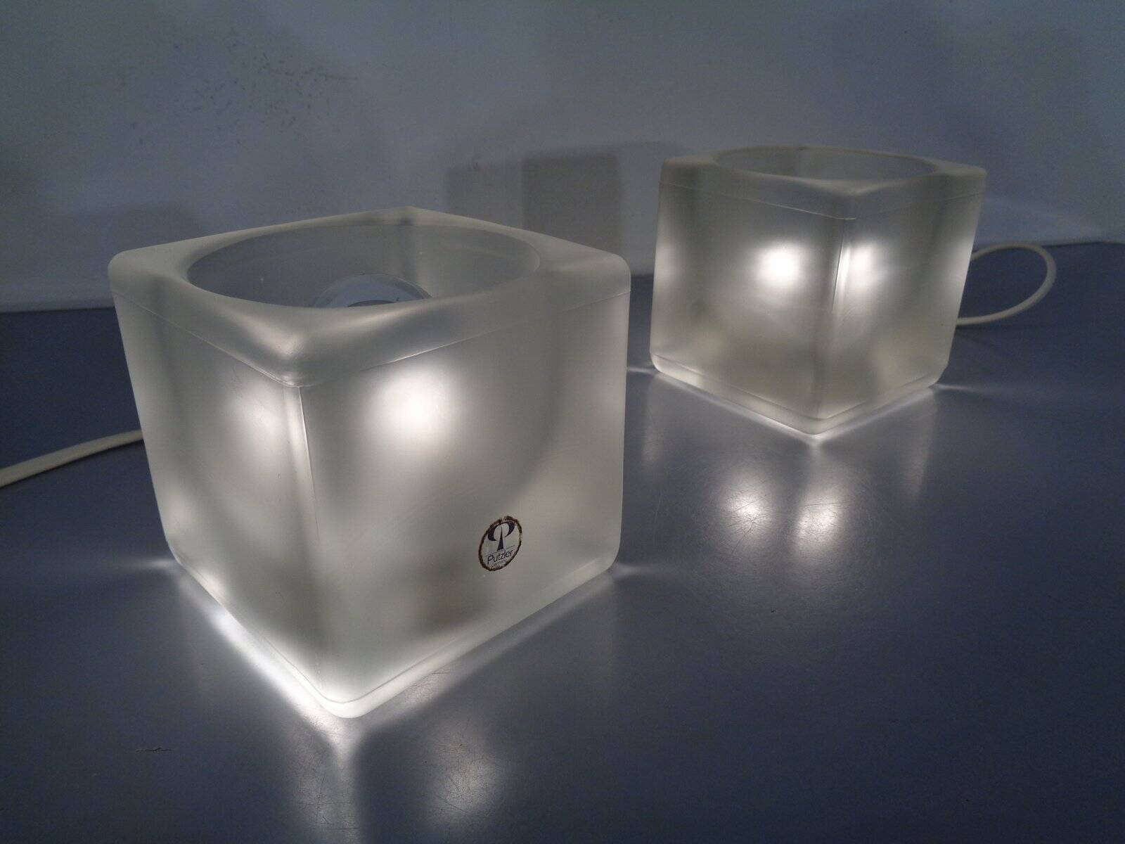 Glass Cube Lamps from Peill & Putzler, 1970s, Set of 2