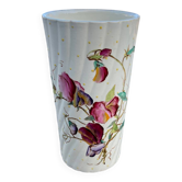 Antique twisted earthenware vase circa 1920, decorated with flowers