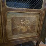 Marquetry bookcase with marble top