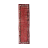 Red runner rug handwoven traditional oriental paisley wool carpet - 105x420cm