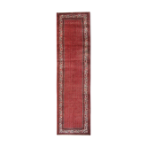 Red runner rug handwoven traditional oriental paisley wool carpet - 105x420cm