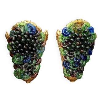 Pair of 20th Century Bronze and Murano Glass Wall Lights
