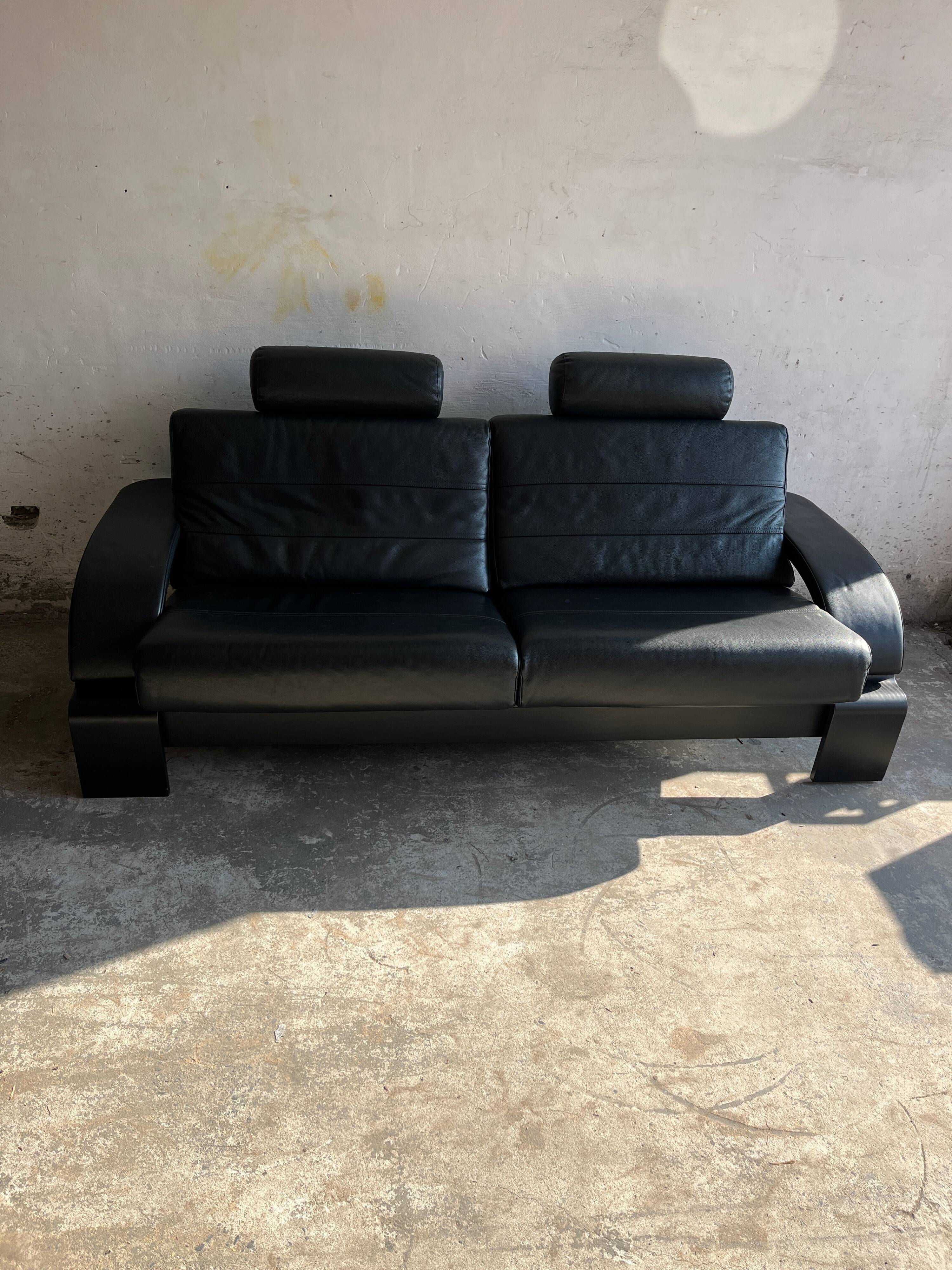 Nelo Kroken 4-piece black leather sofa set, 1970s