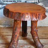 Brutalist sofa tip table in vintage solid wood