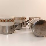 5 tasses à café support en métal à décor de frise géométrique - Excelsior Porcelaine 696