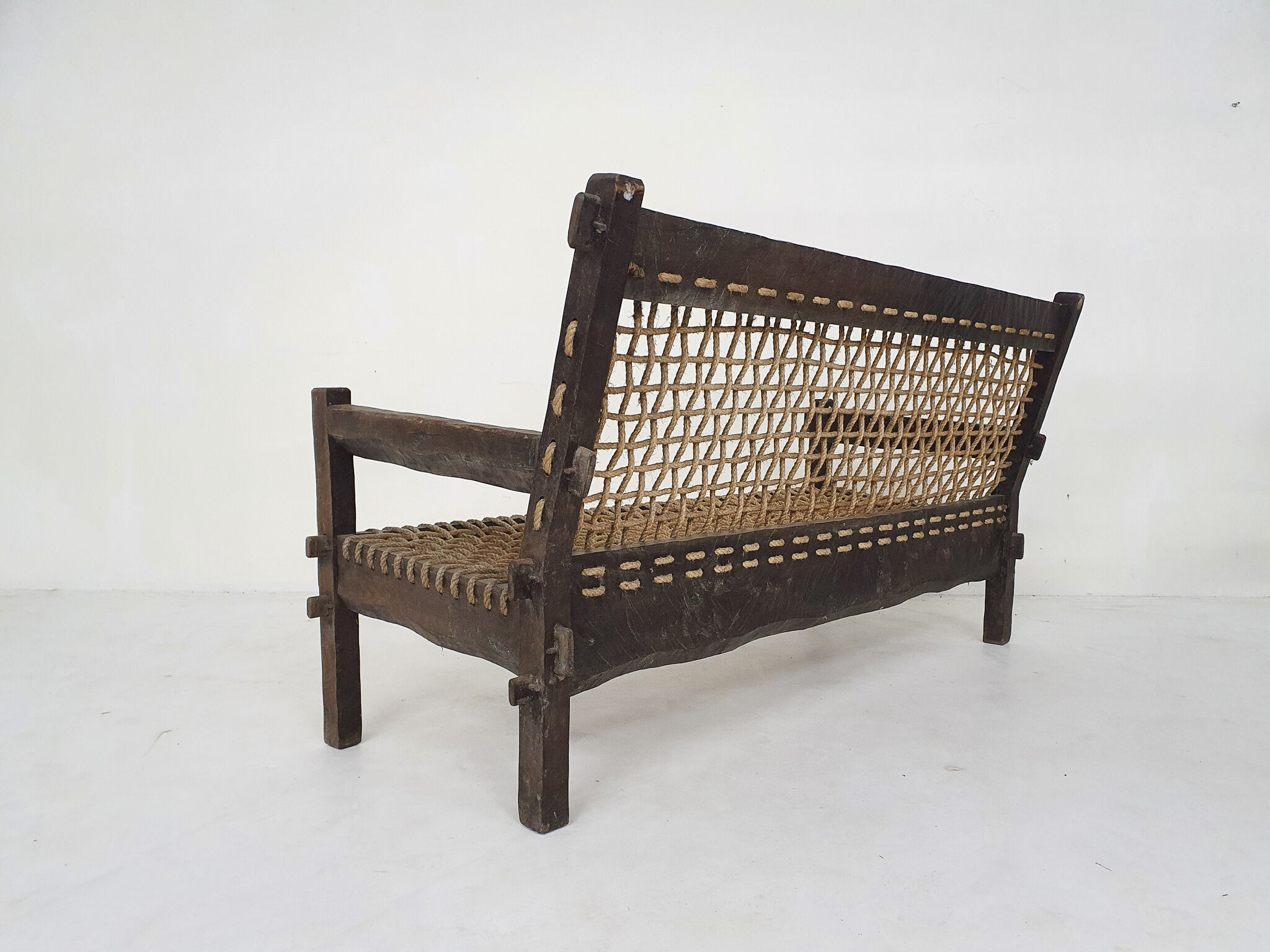 Solid oak and rope sofa, Netherlands 1960's