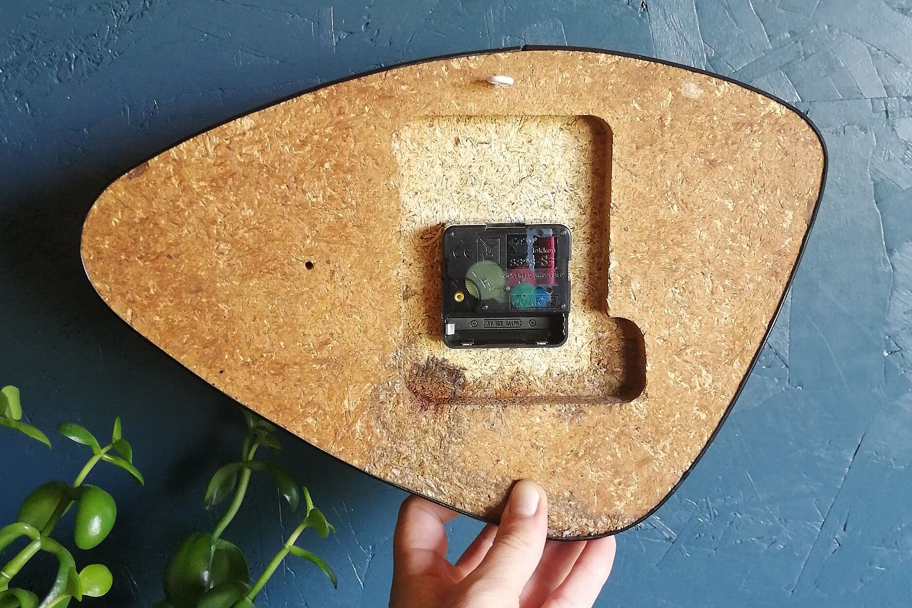 Vintage formica clock asymmetrical silent wall clock "Golden yellow Jaz"