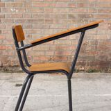 Chaise pupitre d'étudiant en acier & bois, France 1950s