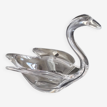 Vide-poche cygne vintage en cristal de Vannes 1970